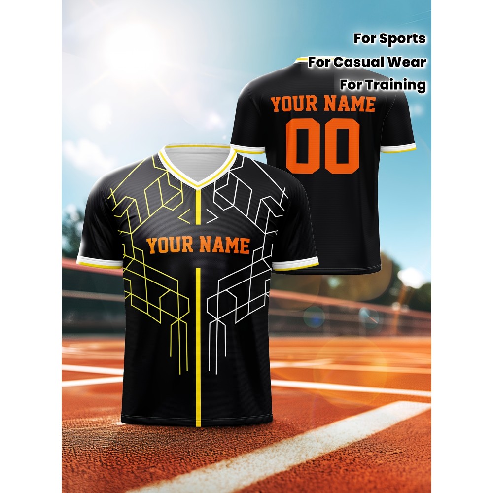 1pc Customizable V-Neck Soccer Jersey for Kids - 100% Polyester Knit Fabric, All-Over Print, Personalized Name & Number, Regular Fit for Boys & Girls - Ideal for Sports, Casual Wear, Training, Beach, Birthday & Outdoors